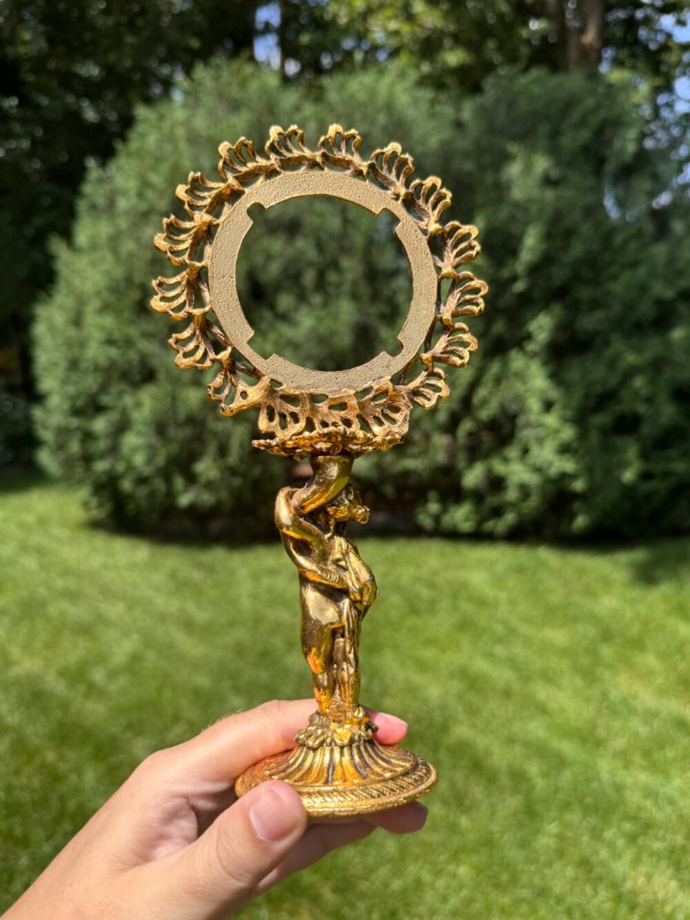 French Ormolu Clock Fragment Pediment on Stand | Decorative Salvage Object, 8.5” - Picture 4 of 7